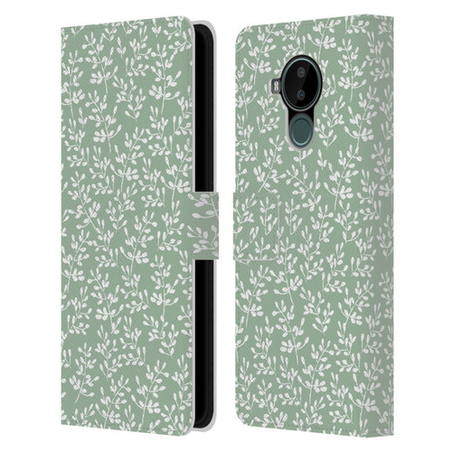 Anis Illustration Mix Pattern Tiny Leaves Beige Leather Book Wallet Case Cover For Nokia C30