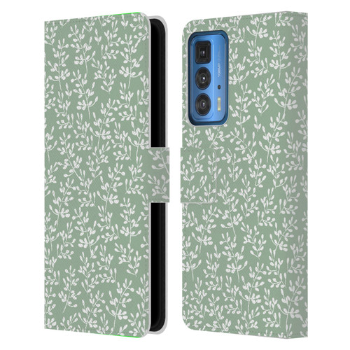 Anis Illustration Mix Pattern Tiny Leaves Beige Leather Book Wallet Case Cover For Motorola Edge (2022)