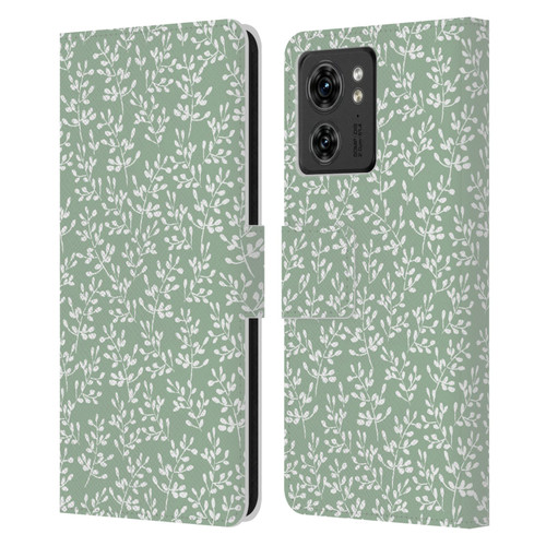 Anis Illustration Mix Pattern Tiny Leaves Beige Leather Book Wallet Case Cover For Motorola Moto Edge 40
