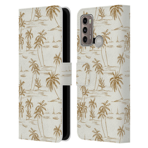 Anis Illustration Mix Pattern Beach Beige Gold Leather Book Wallet Case Cover For Motorola Moto G60 / Moto G40 Fusion