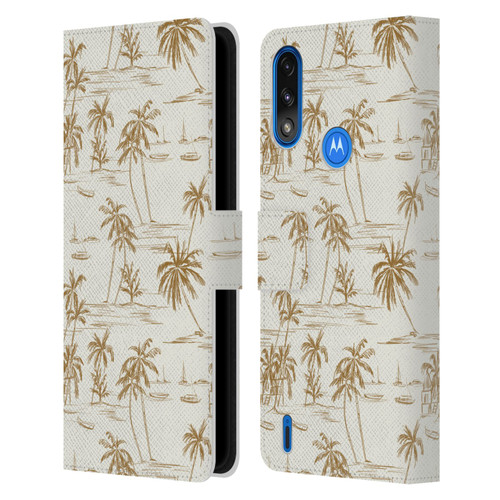 Anis Illustration Mix Pattern Beach Beige Gold Leather Book Wallet Case Cover For Motorola Moto E7 Power / Moto E7i Power