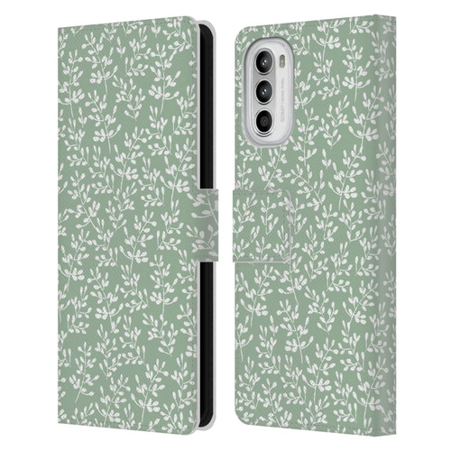 Anis Illustration Mix Pattern Tiny Leaves Beige Leather Book Wallet Case Cover For Motorola Moto G52