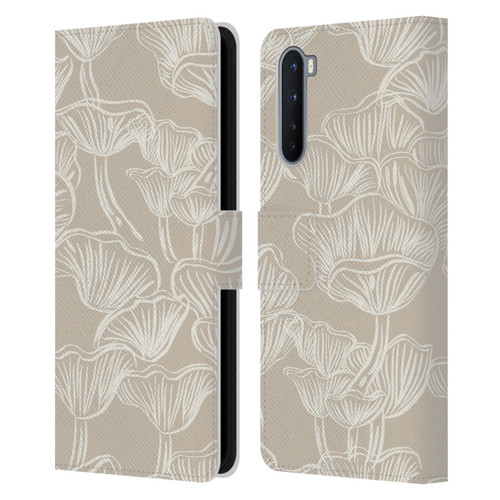 Anis Illustration Mix Pattern Mushrooms Neutrals Leather Book Wallet Case Cover For OnePlus Nord 5G