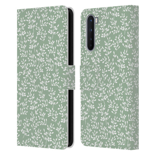 Anis Illustration Mix Pattern Tiny Leaves Beige Leather Book Wallet Case Cover For OnePlus Nord 5G