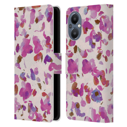 Anis Illustration Mix Pattern Soft Feminine Pink Flowers Leather Book Wallet Case Cover For OnePlus Nord N20 5G