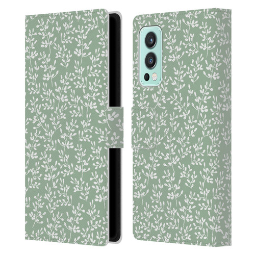 Anis Illustration Mix Pattern Tiny Leaves Beige Leather Book Wallet Case Cover For OnePlus Nord 2 5G