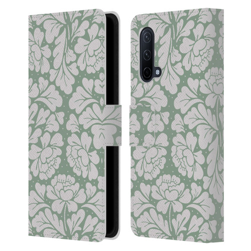 Anis Illustration Mix Pattern Baroque Pastel Green Leather Book Wallet Case Cover For OnePlus Nord CE 5G