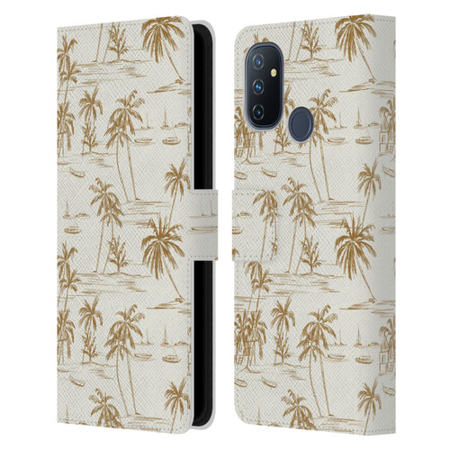 Anis Illustration Mix Pattern Beach Beige Gold Leather Book Wallet Case Cover For OnePlus Nord N100