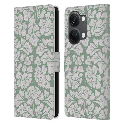Anis Illustration Mix Pattern Baroque Pastel Green Leather Book Wallet Case Cover For OnePlus Nord 3 5G