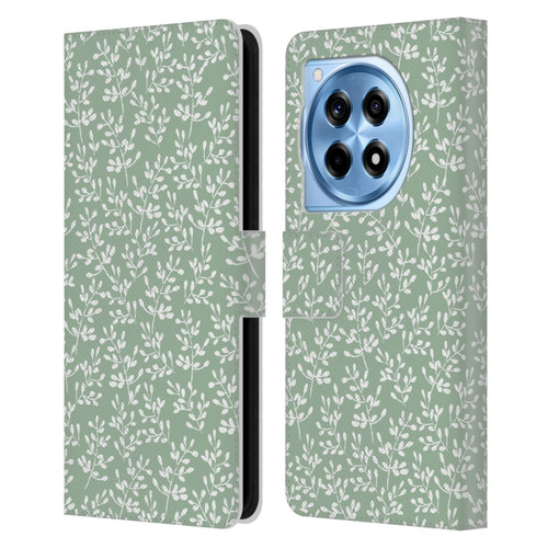 Anis Illustration Mix Pattern Tiny Leaves Beige Leather Book Wallet Case Cover For OnePlus 12R