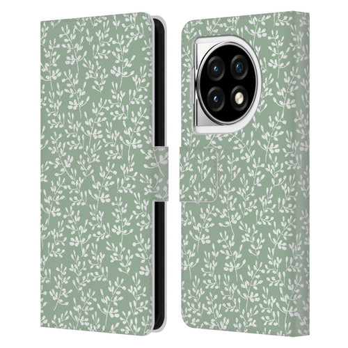 Anis Illustration Mix Pattern Tiny Leaves Beige Leather Book Wallet Case Cover For OPPO OnePlus Ace 3 5G