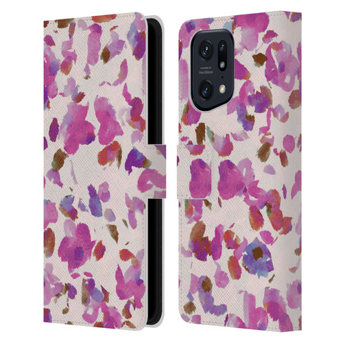 Anis Illustration Mix Pattern Soft Feminine Pink Flowers Leather Book Wallet Case Cover For OPPO Find X5 Pro
