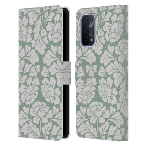 Anis Illustration Mix Pattern Baroque Pastel Green Leather Book Wallet Case Cover For OPPO A54 5G