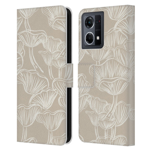 Anis Illustration Mix Pattern Mushrooms Neutrals Leather Book Wallet Case Cover For OPPO Reno8 4G