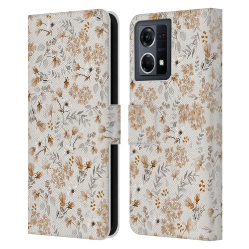 Anis Illustration Mix Pattern Romantic Neutrals Leather Book Wallet Case Cover For OPPO Reno8 4G