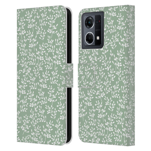 Anis Illustration Mix Pattern Tiny Leaves Beige Leather Book Wallet Case Cover For OPPO Reno8 4G