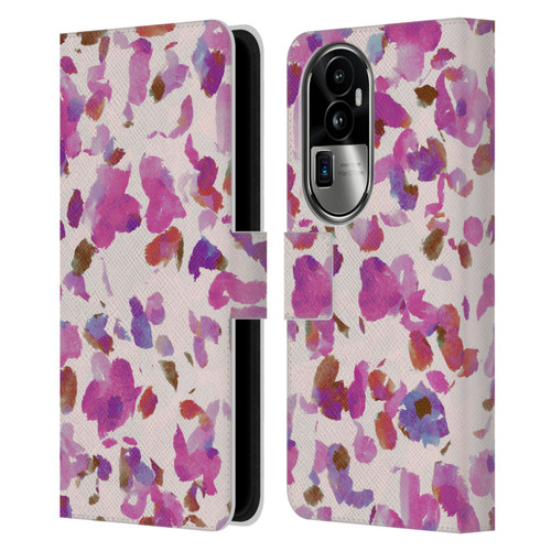 Anis Illustration Mix Pattern Soft Feminine Pink Flowers Leather Book Wallet Case Cover For OPPO Reno10 Pro+