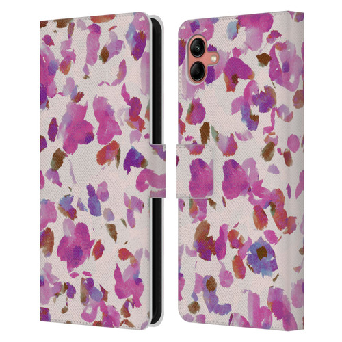 Anis Illustration Mix Pattern Soft Feminine Pink Flowers Leather Book Wallet Case Cover For Samsung Galaxy A04 (2022)