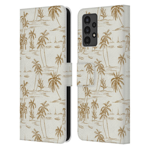 Anis Illustration Mix Pattern Beach Beige Gold Leather Book Wallet Case Cover For Samsung Galaxy A13 (2022)
