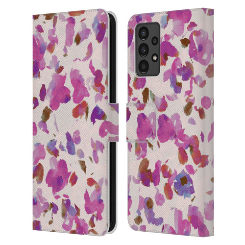 Anis Illustration Mix Pattern Soft Feminine Pink Flowers Leather Book Wallet Case Cover For Samsung Galaxy A13 (2022)