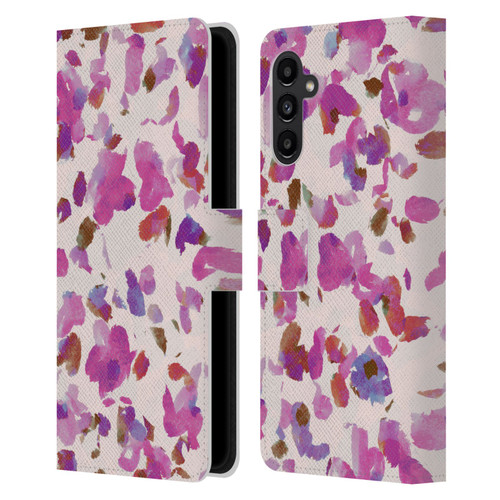 Anis Illustration Mix Pattern Soft Feminine Pink Flowers Leather Book Wallet Case Cover For Samsung Galaxy A13 5G (2021)