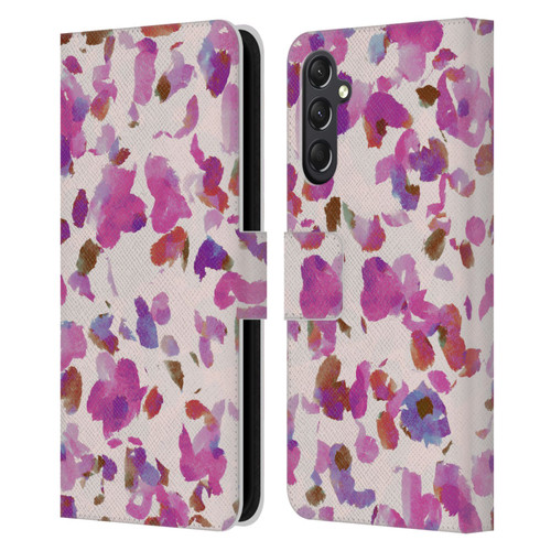 Anis Illustration Mix Pattern Soft Feminine Pink Flowers Leather Book Wallet Case Cover For Samsung Galaxy A24 4G / M34 5G
