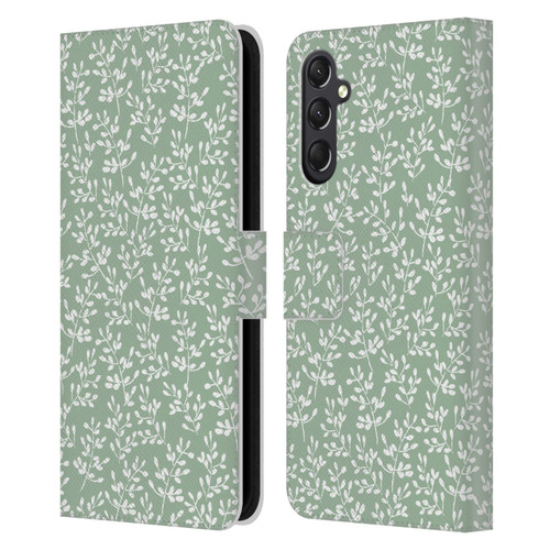 Anis Illustration Mix Pattern Tiny Leaves Beige Leather Book Wallet Case Cover For Samsung Galaxy A24 4G / M34 5G