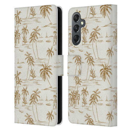 Anis Illustration Mix Pattern Beach Beige Gold Leather Book Wallet Case Cover For Samsung Galaxy A25 5G