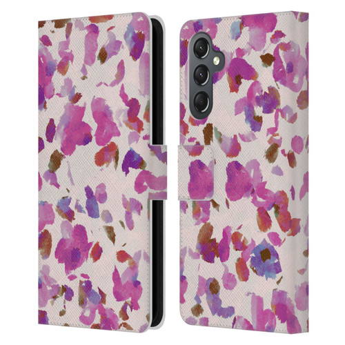 Anis Illustration Mix Pattern Soft Feminine Pink Flowers Leather Book Wallet Case Cover For Samsung Galaxy A25 5G