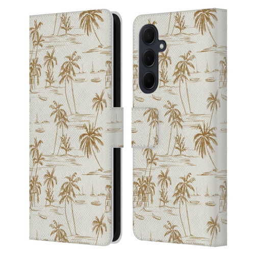 Anis Illustration Mix Pattern Beach Beige Gold Leather Book Wallet Case Cover For Samsung Galaxy A35 5G