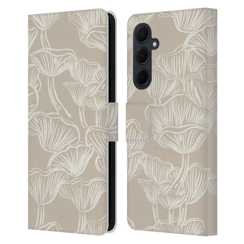 Anis Illustration Mix Pattern Mushrooms Neutrals Leather Book Wallet Case Cover For Samsung Galaxy A35 5G