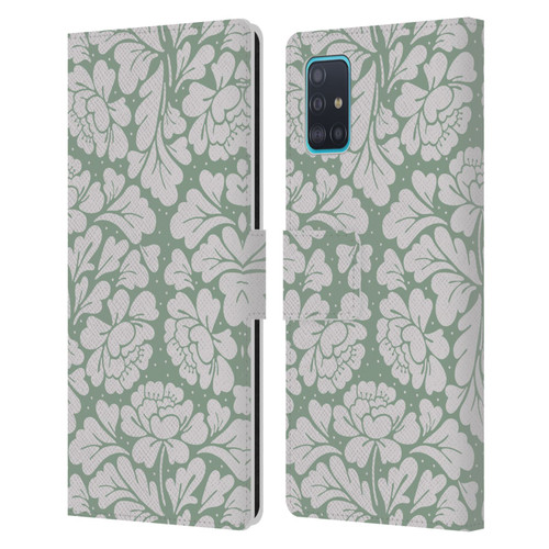 Anis Illustration Mix Pattern Baroque Pastel Green Leather Book Wallet Case Cover For Samsung Galaxy A51 (2019)