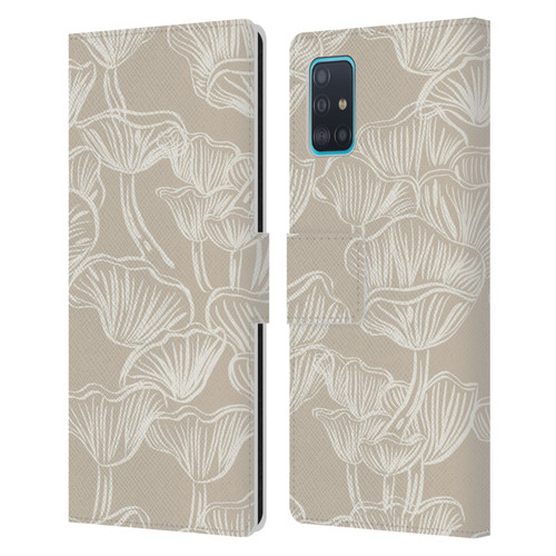 Anis Illustration Mix Pattern Mushrooms Neutrals Leather Book Wallet Case Cover For Samsung Galaxy A51 (2019)