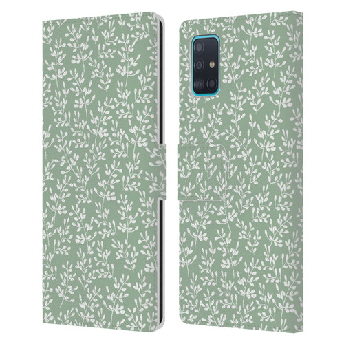 Anis Illustration Mix Pattern Tiny Leaves Beige Leather Book Wallet Case Cover For Samsung Galaxy A51 (2019)