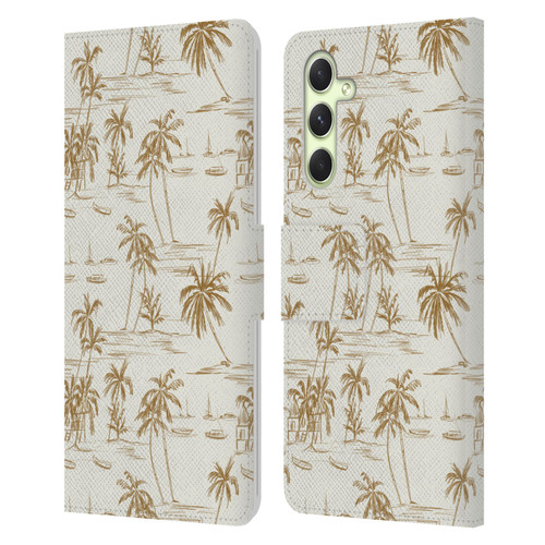 Anis Illustration Mix Pattern Beach Beige Gold Leather Book Wallet Case Cover For Samsung Galaxy A54 5G