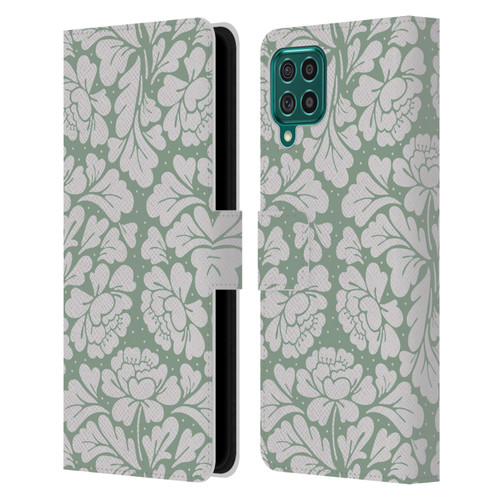 Anis Illustration Mix Pattern Baroque Pastel Green Leather Book Wallet Case Cover For Samsung Galaxy F62 (2021)