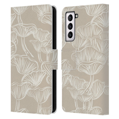 Anis Illustration Mix Pattern Mushrooms Neutrals Leather Book Wallet Case Cover For Samsung Galaxy S21 5G