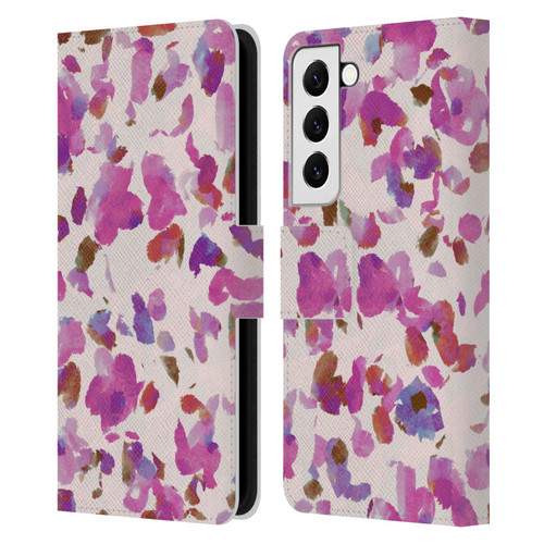 Anis Illustration Mix Pattern Soft Feminine Pink Flowers Leather Book Wallet Case Cover For Samsung Galaxy S22 5G