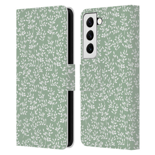 Anis Illustration Mix Pattern Tiny Leaves Beige Leather Book Wallet Case Cover For Samsung Galaxy S22 5G