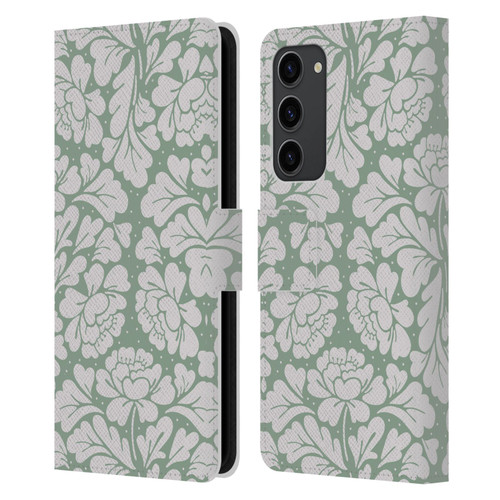 Anis Illustration Mix Pattern Baroque Pastel Green Leather Book Wallet Case Cover For Samsung Galaxy S23+ 5G