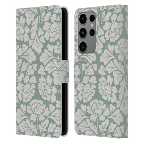 Anis Illustration Mix Pattern Baroque Pastel Green Leather Book Wallet Case Cover For Samsung Galaxy S23 Ultra 5G