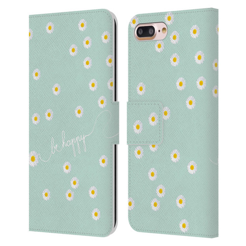 Monika Strigel Happy Daisy Mint Leather Book Wallet Case Cover For Apple iPhone 7 Plus / iPhone 8 Plus