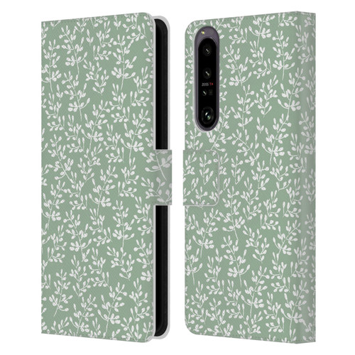 Anis Illustration Mix Pattern Tiny Leaves Beige Leather Book Wallet Case Cover For Sony Xperia 1 IV
