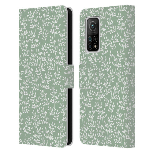 Anis Illustration Mix Pattern Tiny Leaves Beige Leather Book Wallet Case Cover For Xiaomi Mi 10T 5G