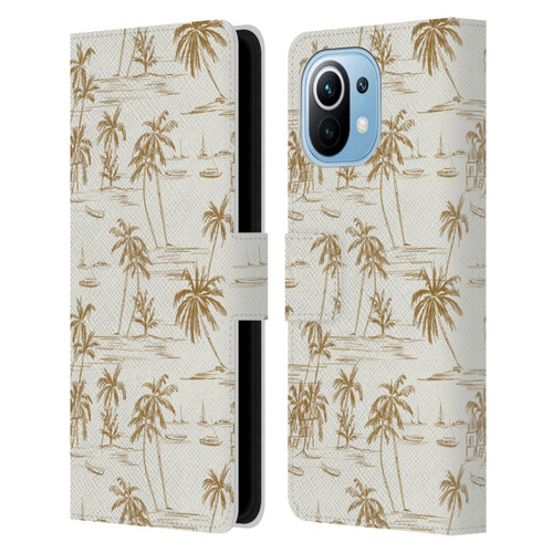 Anis Illustration Mix Pattern Beach Beige Gold Leather Book Wallet Case Cover For Xiaomi Mi 11