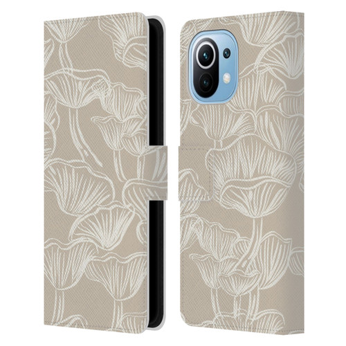 Anis Illustration Mix Pattern Mushrooms Neutrals Leather Book Wallet Case Cover For Xiaomi Mi 11