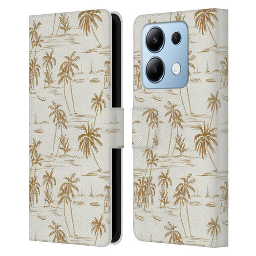 Anis Illustration Mix Pattern Beach Beige Gold Leather Book Wallet Case Cover For Xiaomi Redmi Note 13/13 Pro 5G