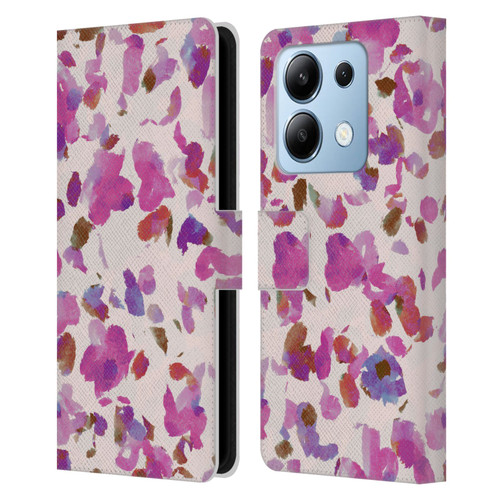 Anis Illustration Mix Pattern Soft Feminine Pink Flowers Leather Book Wallet Case Cover For Xiaomi Redmi Note 13/13 Pro 5G