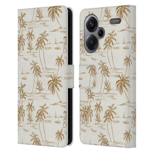 Anis Illustration Mix Pattern Beach Beige Gold Leather Book Wallet Case Cover For Xiaomi Redmi Note 13 Pro Plus 5G