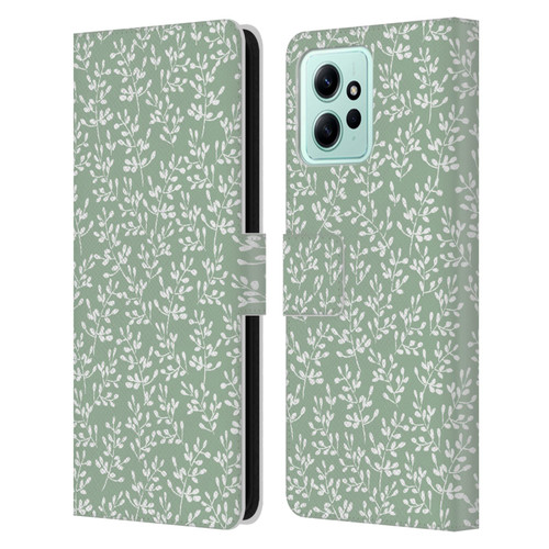 Anis Illustration Mix Pattern Tiny Leaves Beige Leather Book Wallet Case Cover For Xiaomi Redmi 12